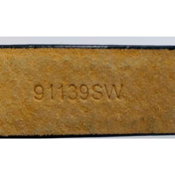 Women Black Skinny Leather Belt XL 42" Men Square Silver Buckle Scales Design - Picture 3 of 7